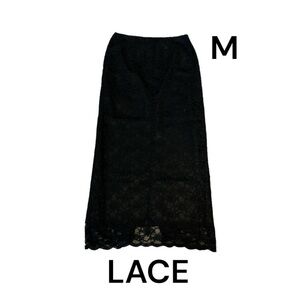 LACE Long Black Maxi Skirt Lined 17" Back Slit Waist 15" Estimate Size M